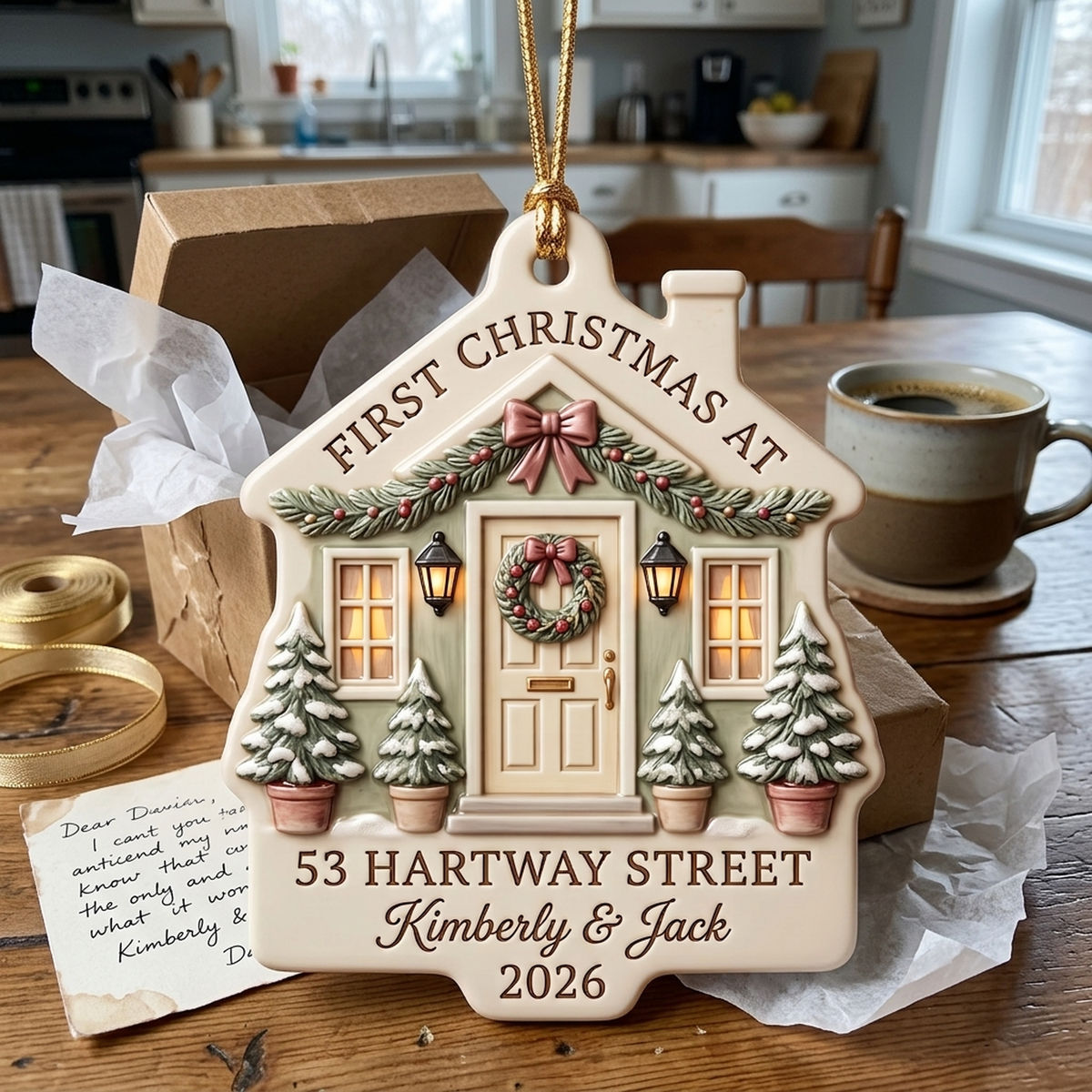 Personalized First Christmas In New Home House Ornament - Custom Names, Street Address & Year Acrylic 3D Keepsake for Couples, Housewarming & Christmas - Personalized Acrylic Custom Shape 3D Ornament_3