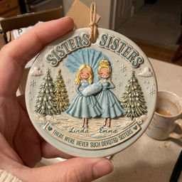 Personalized Sisters Christmas 3D Relief Ornament - Custom Up to 5 Sisters 3D Embossed Ornament, Devoted Sisters Holiday Keepsake Gift - Personalized Circle Ceramic 3D Ornament_5