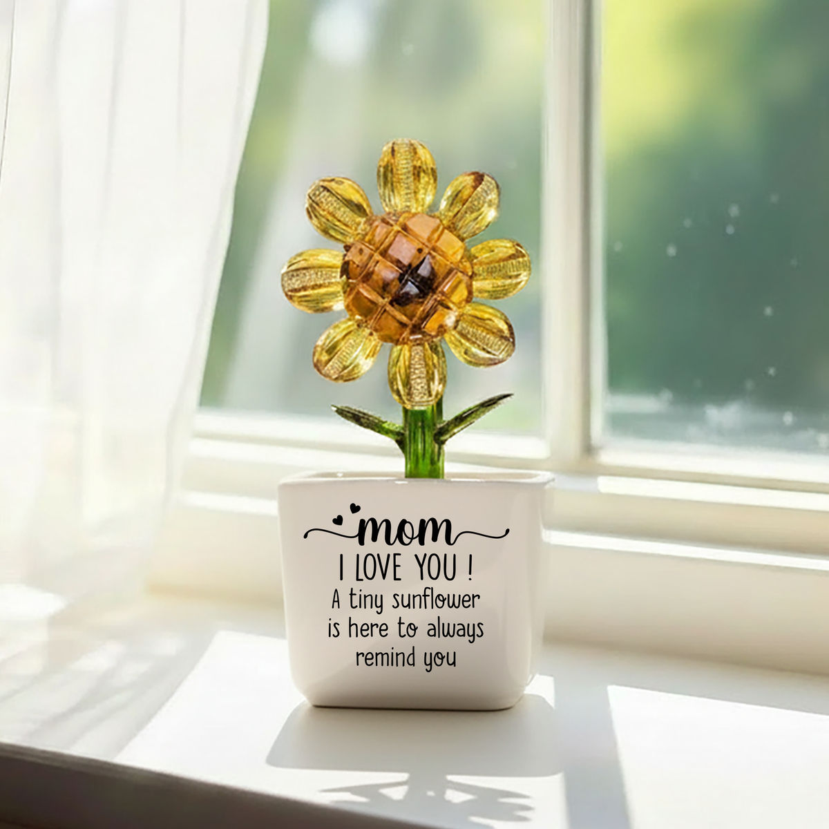 Handmade Stained Glass Sunflower Potted Plant - Personalized Glass Flower Pot, Unique Mother's Day Gift for Mom, Grandma_5