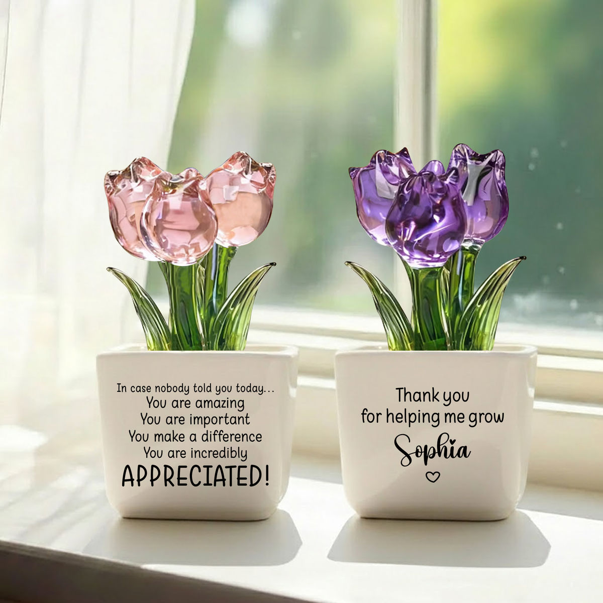 Personalized Glass Tulip Potted Plant - Custom Glass Flower Pot Ornament, Mother's Day & Thank You Mom Keepsake Gift, Home Office Decor_6