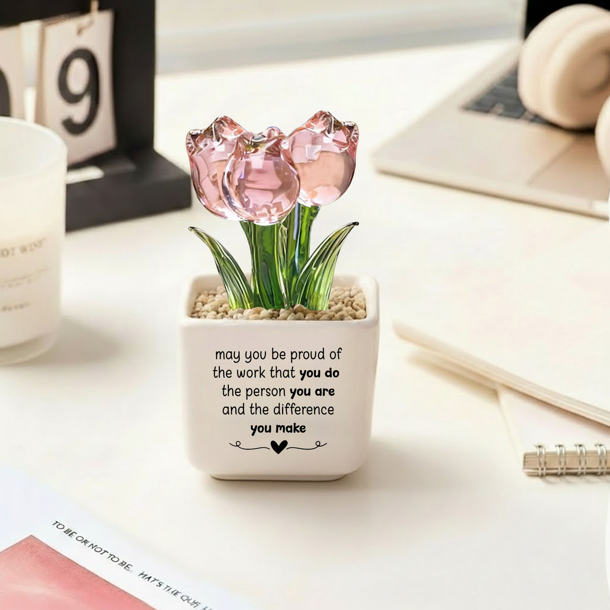 Custom Glass Tulip Flower Pot - Handmade Stained Glass Plant, Unique Mother's Day Gift, Thank You Mom Desktop Office Home Decor_3