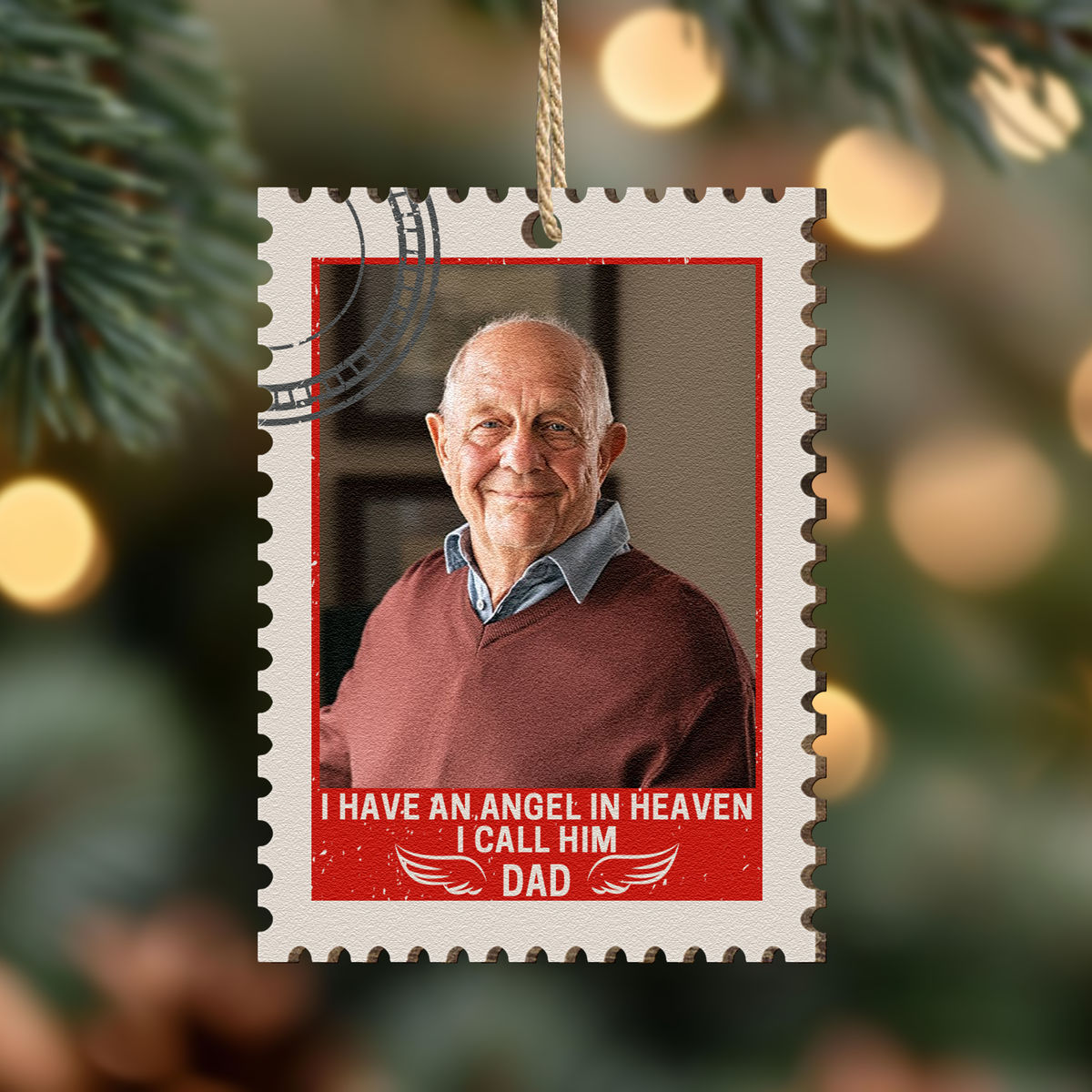 Postage Stamp Ornament - I Have an Angel in Heaven I Call Him Dad -  Custom Photo Upload, Memorial Gift - Personalized Photo Postage Stamp Ornament_2