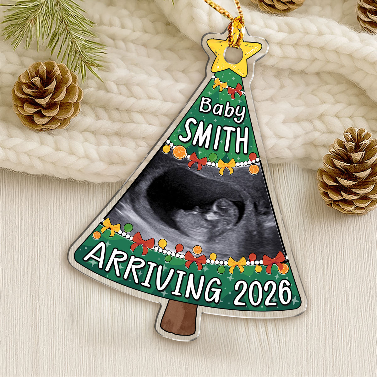 Gift For Chrismas - Photo Upload - Ultrasound Pregnancy Ornament, Sonogram Reveal Christmas Keepsake for Expecting Parents - Personalized Photo Acrylic Custom Shape Ornament 3sz_1