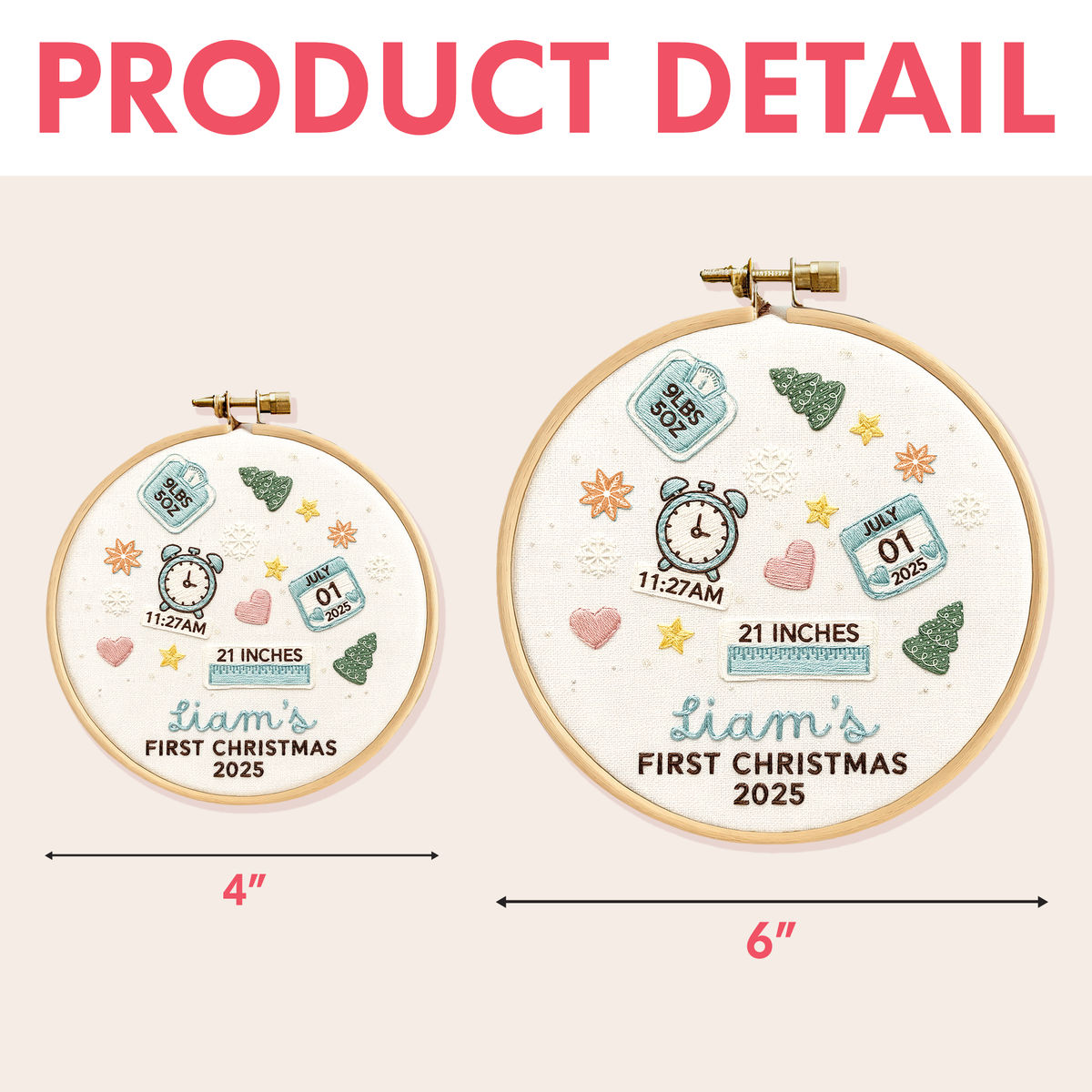 Babys First Christmas Ornament - Liam's First Christmas 2025 - Custom Ornament Keepsake, Personalized Embroidered Ornament for Baby - Personalized Embroidered Ornament 2025_5