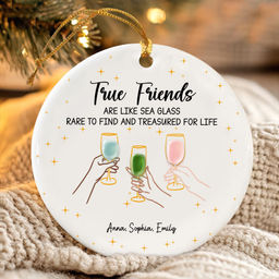 Best Gift For Friends - True Friends are like sea glass rare to find and treasure for life - Personalized Circle ceramic ornament  with acrylic piece