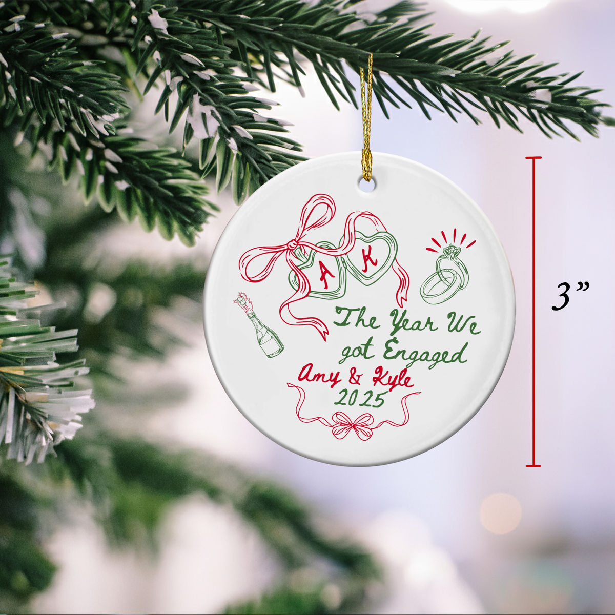 Engagement Ornament - The Year We Got Engaged Ceramic Keepsake, Custom Couple Ornament with Names and Year, Bride to Be Gift - Personalized Ornament_3