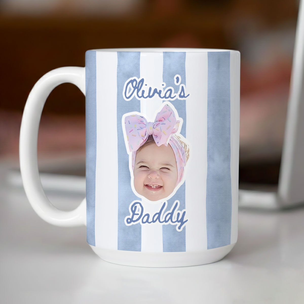 Cabana Stripe Mug - Photo Upload - Personalized Mug for Dad, Grandma, Granpa, Mom, Family ...  Gift for Birthday, Mother's Day, Father's Day, Trendy 2026 - Personalized Photo Printfull Mug_4
