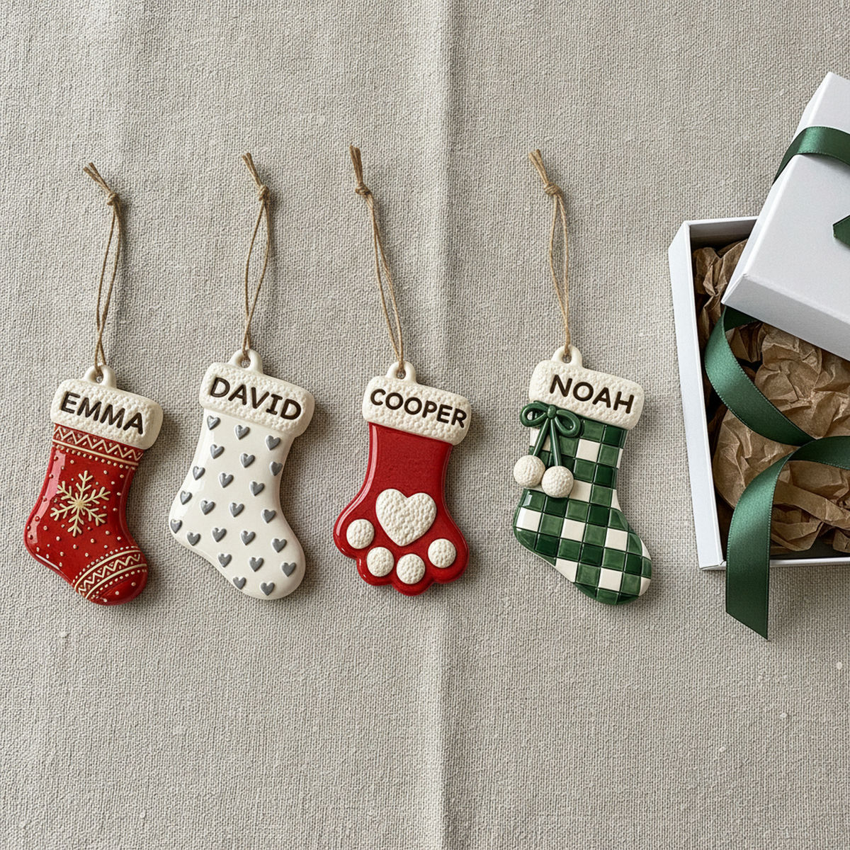 Personalized Grandkids Name Stocking Ornament Set - Custom Stocking Ornaments with One Name Each for Grandchildren Grandkids and the Family Tree - Personalized Acrylic Custom Shape 3D Ornament_3