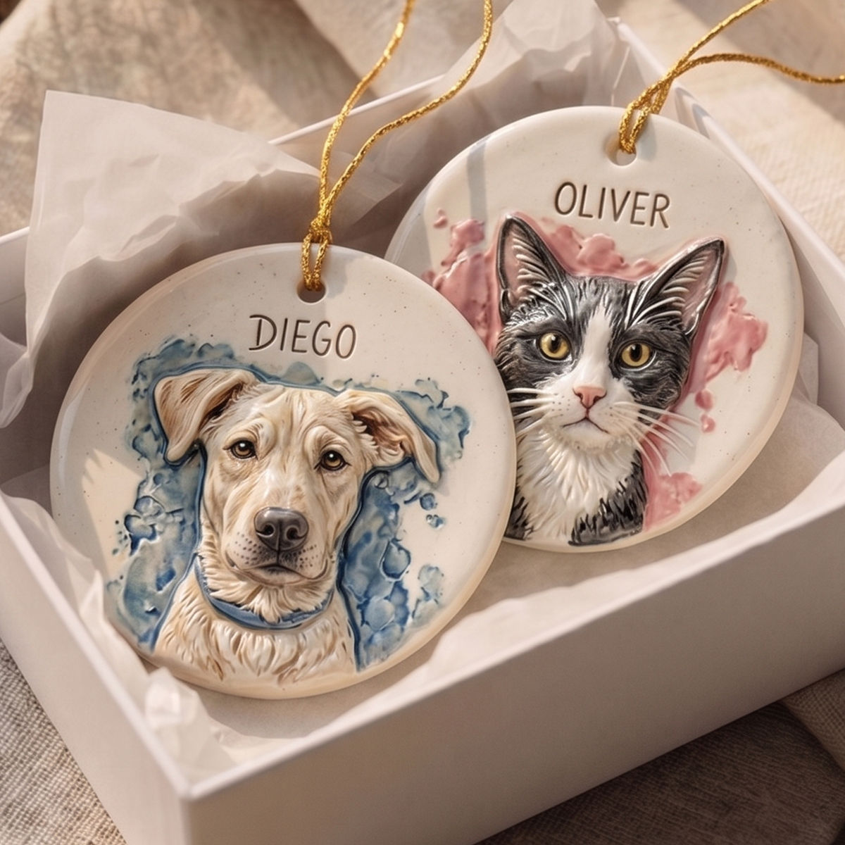 Personalized Pet Photo Ceramic Ornament - Custom Dog and Cat Keepsake Ornament Gift Boxed for Pet Parents - Personalized Photo Circle Ceramic 3D Ornament_2