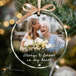 Ornaments - Custom Photo Memorial Christmas Ornament, Remembrance Gift, Personalized Memorial Keepsake, Loss Of Loved One Gifts, Sympathy Gift - Personalized Photo Round Glass Ornament