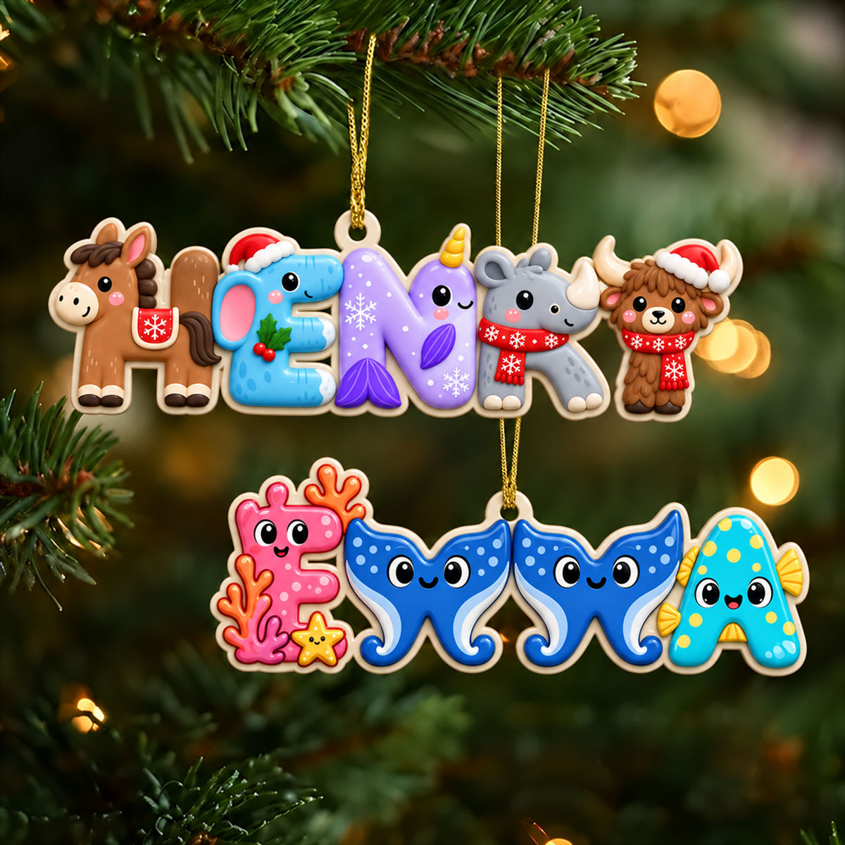 Personalized Set - Personalized 3D Name Ornament - Cute Kids Christmas Tree Ornament, Custom Stocking Name Tag_2