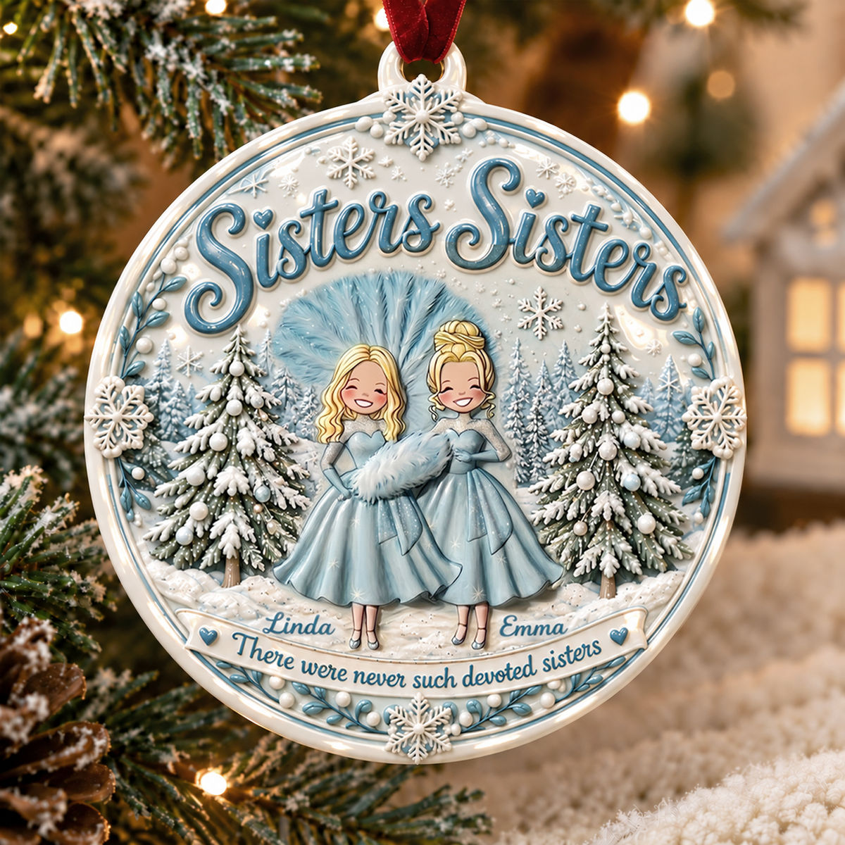 Up to 5 Sisters - Sisters Sisters - There were never such devoted Siters - 3D Relief Ornament - Personalized Circle Ceramic 3D Ornament_3