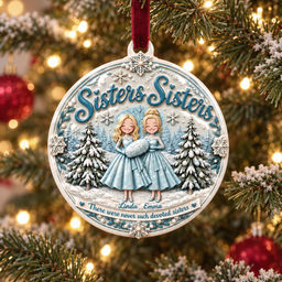 Up to 5 Sisters - Sisters Sisters - There were never such devoted Siters - 3D Relief Ornament - Personalized Circle Ceramic 3D Ornament_4