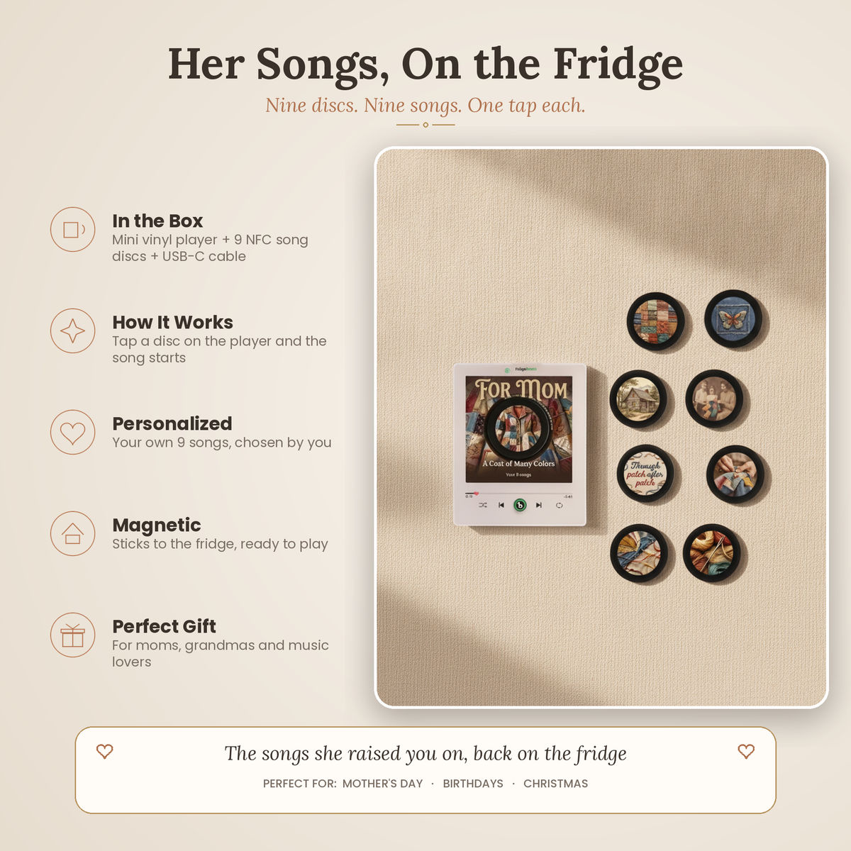 Mini Vinyl Record Fridge Magnet | 9 Song NFC Gift_2