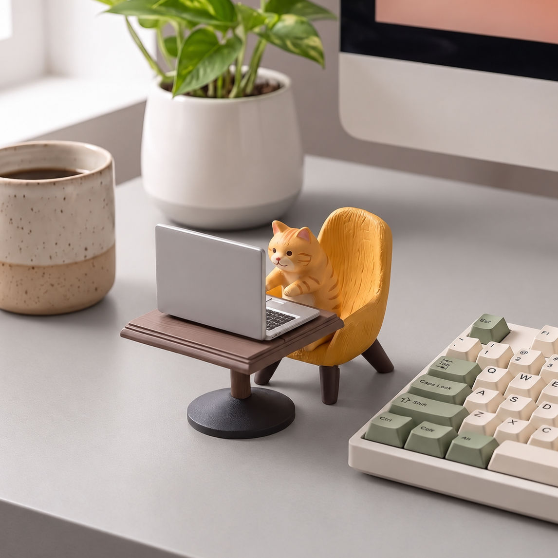 Funny Miniature Office Figurine Set - Cute Cat Work Desk Decor, Colleague & Coworker Gift