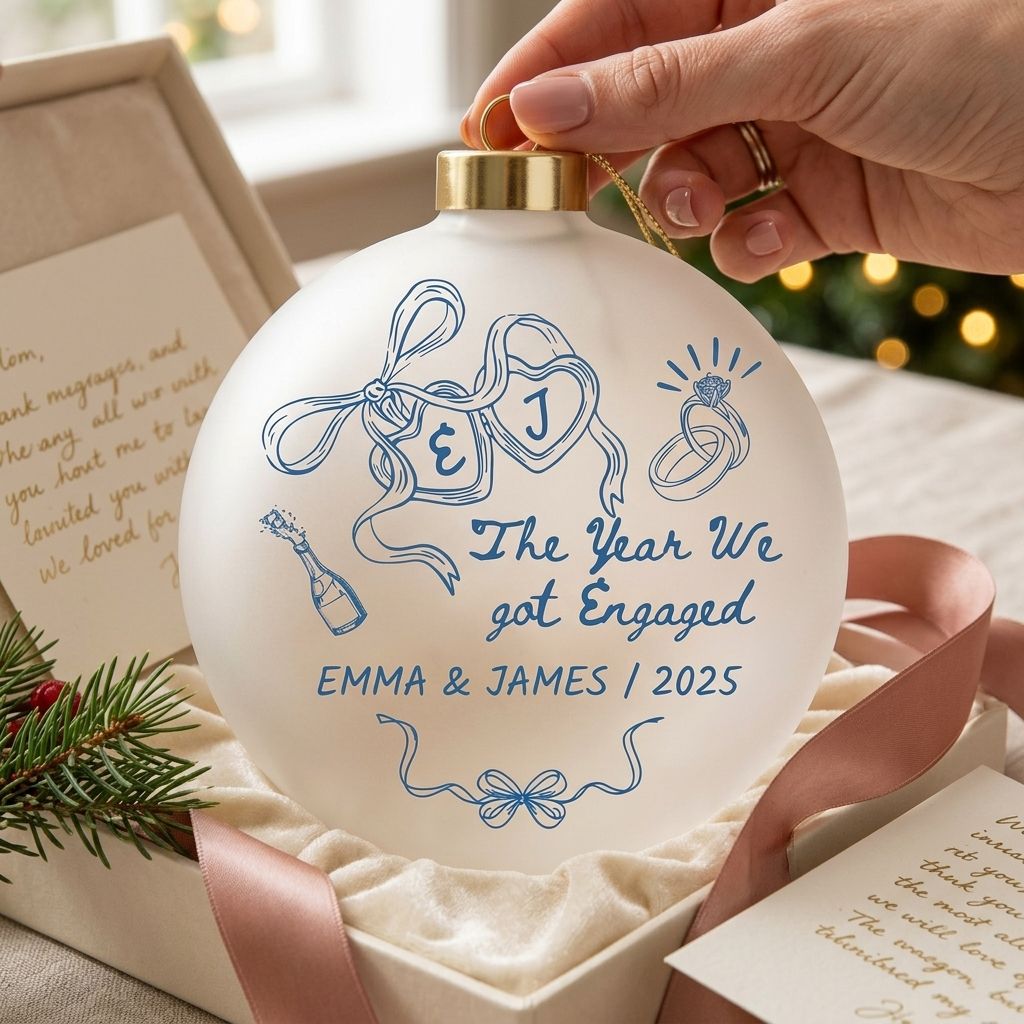 Personalized Engagement Ball Ornament - Custom Couples Names & Year 2026 Engaged Christmas Keepsake, Holiday Gift for Newlyweds_1
