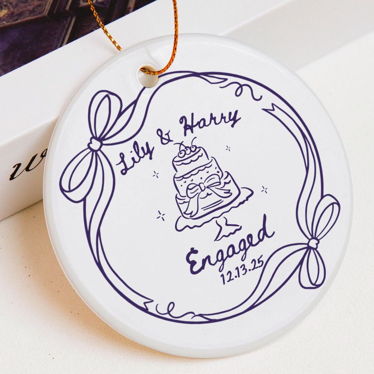 Personalized Engagement Christmas Ornament - Custom Name Engagement Date Ceramic Ornament, Wedding Keepsake Gift for Newlyweds Couple_9