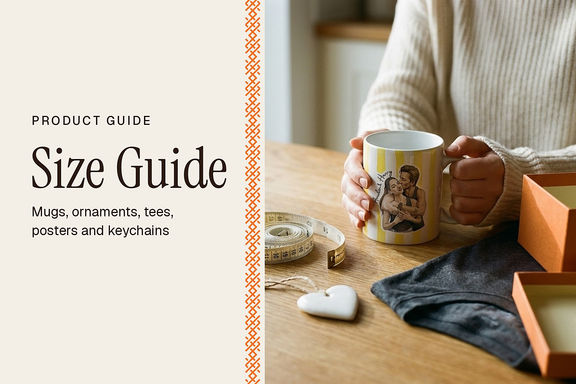 Love & Kin Size Guide: Mugs, Ornaments, Tees, Posters and Keychains