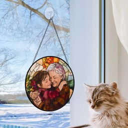 Stained Glass Suncatcher - Personalized Grandma And Grandkids Portrait Faux Stained Glass, Custom Photo Family Window Hanging Ornament, Christmas Gift For Mom, Grandma - Personalized Gift_2
