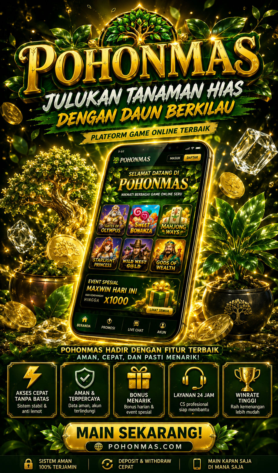 Cuplikan layar menu unduhan POHONMAS untuk perangkat Android