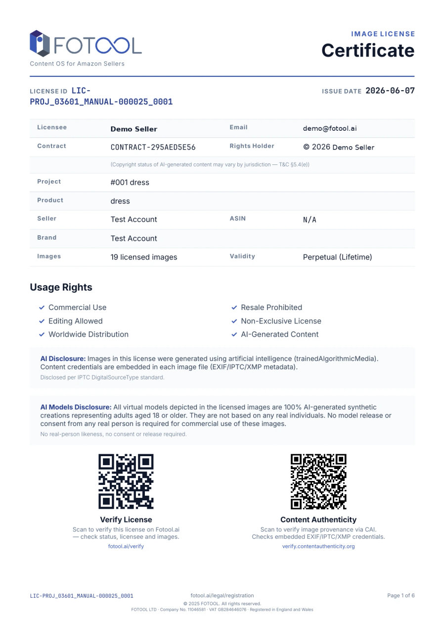 Example of a Fotool certificate generated for a completed photo project