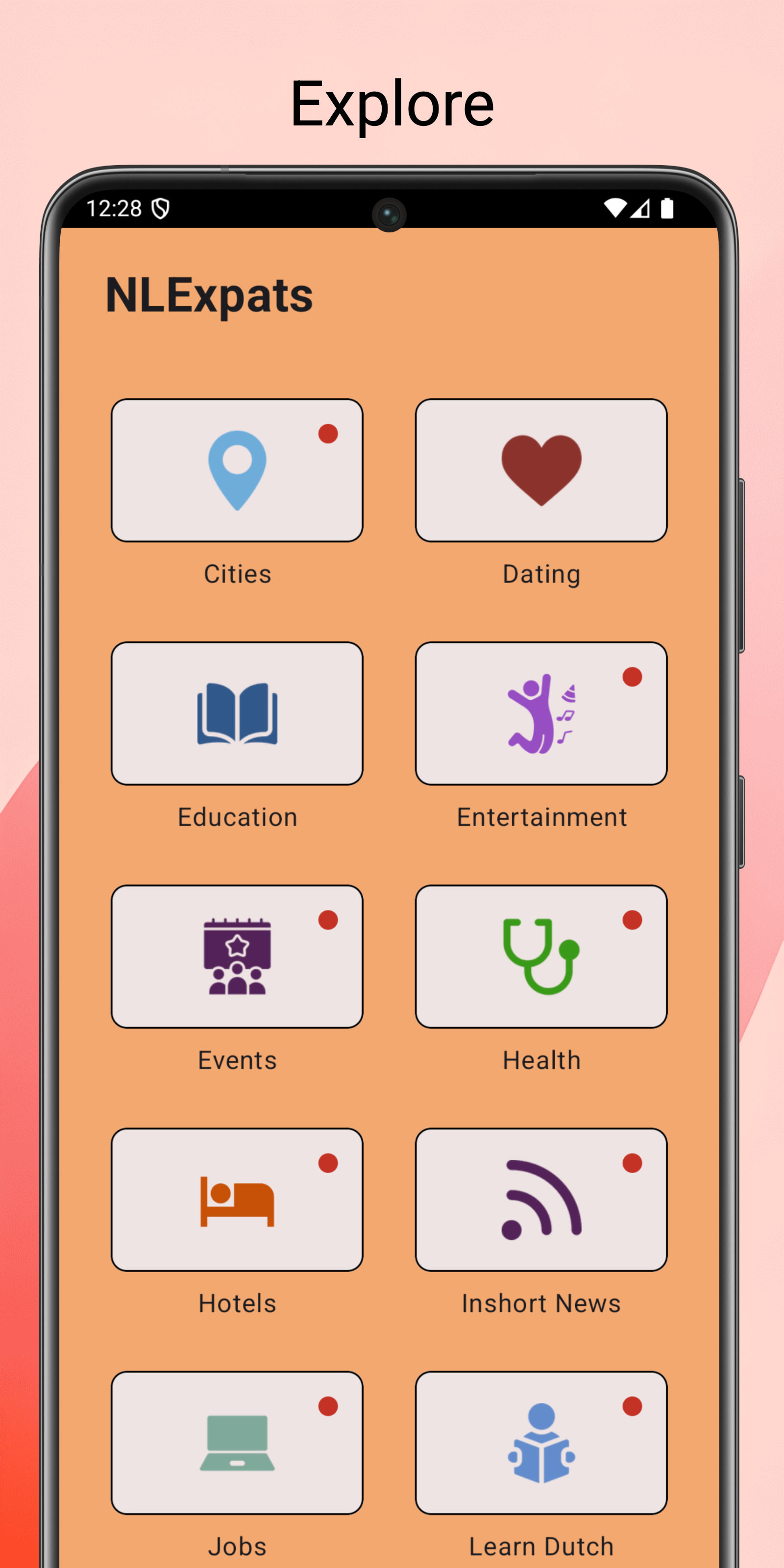 NLExpats Android app home screen