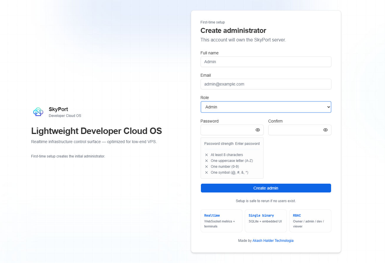 Skyport Create Admin