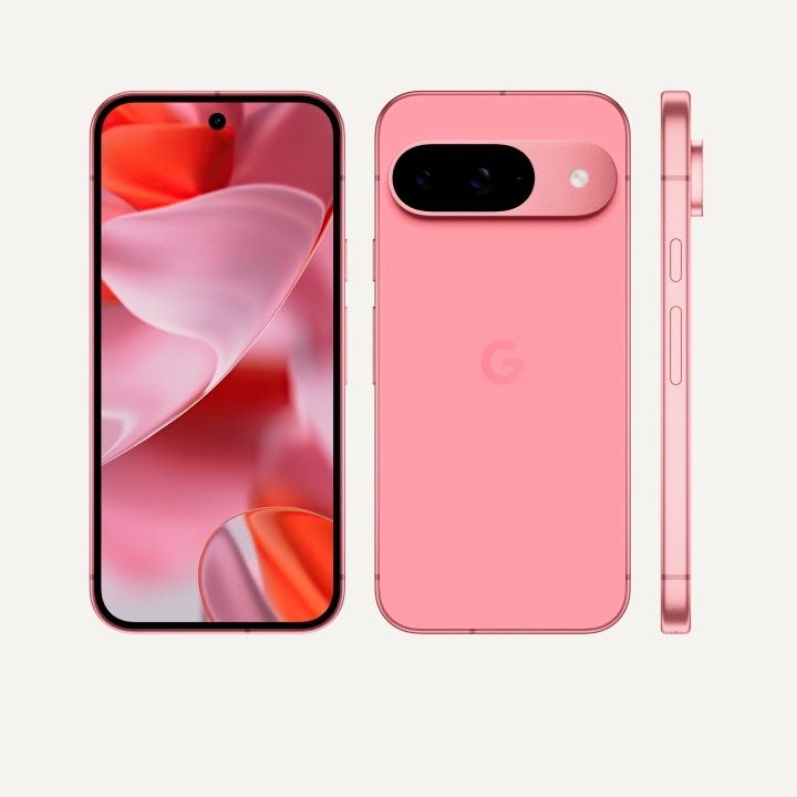 Google Pixel 9 front and back in Poeny colour
