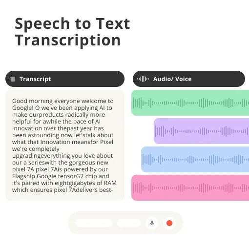 How do I add transcripts for narration or audio snippets