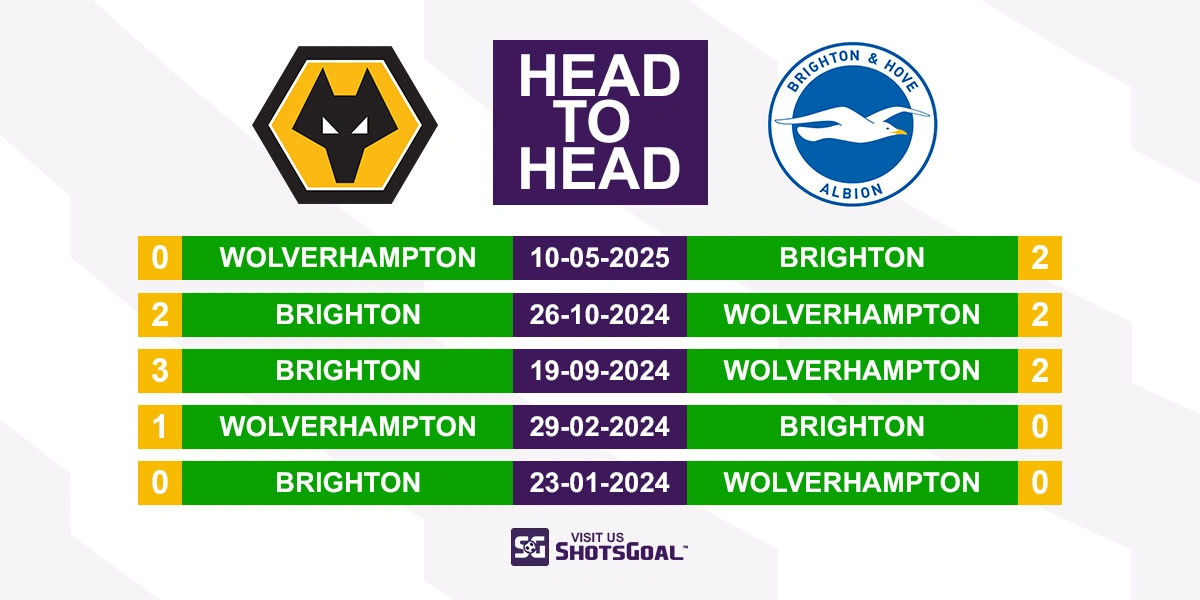Head to Head Wolverhampton Wanderers vs. Brighton