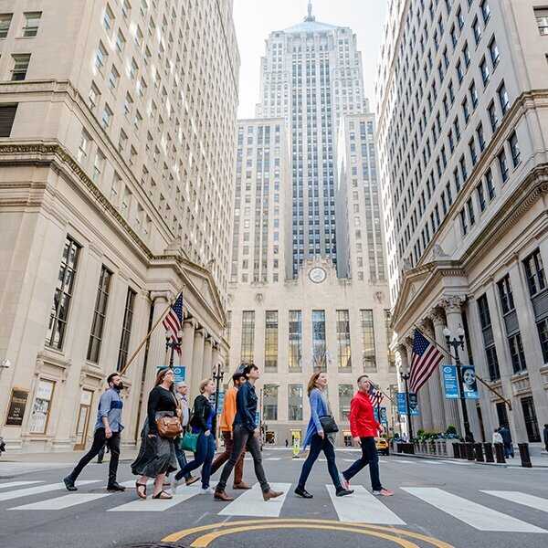 A docent and guests on a CAC walking tour