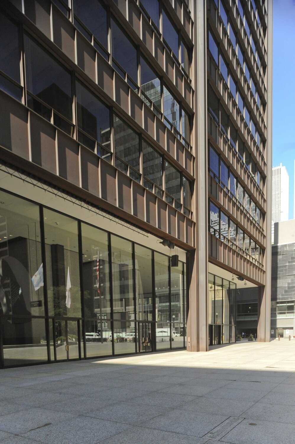 A street-level photo of Daley Plaza.