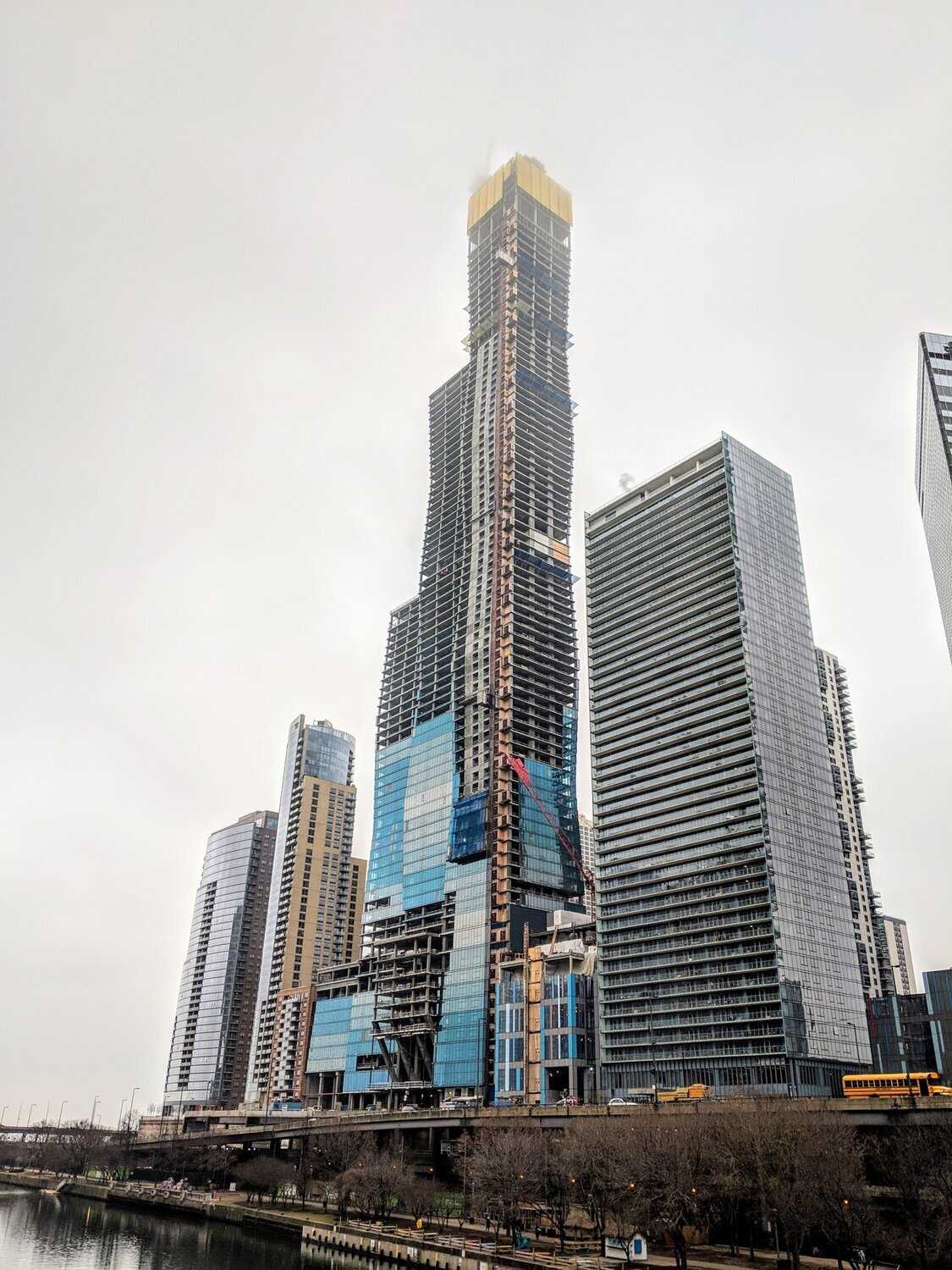 A photo of Vista Tower mid-construction.