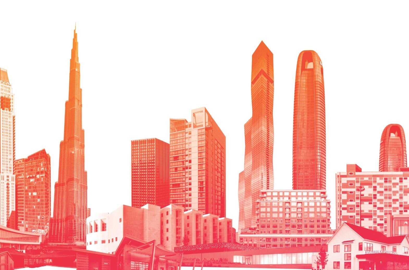 Section of a composite skyline image of buildings designed by CWA practitioners.