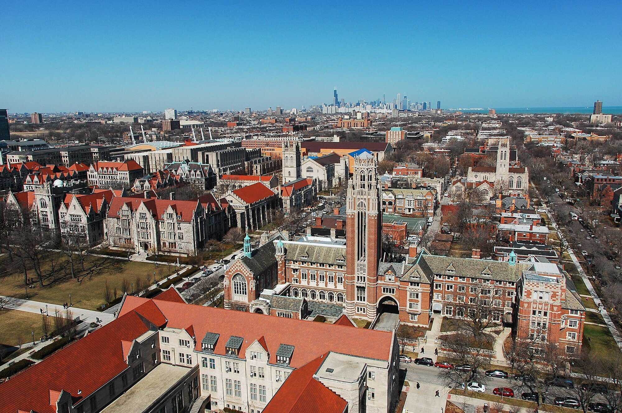 An aerial photo of Saieh Hall.