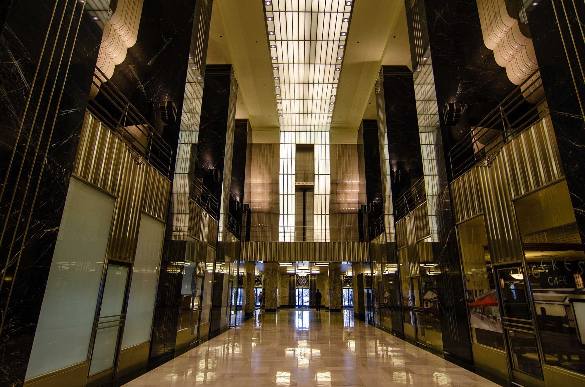 An interior photo of the Board of Trade lobby