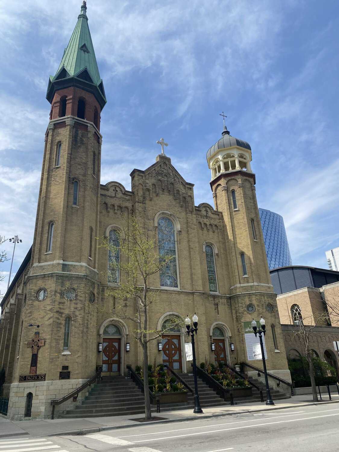 Full photo of the exterior of an old church