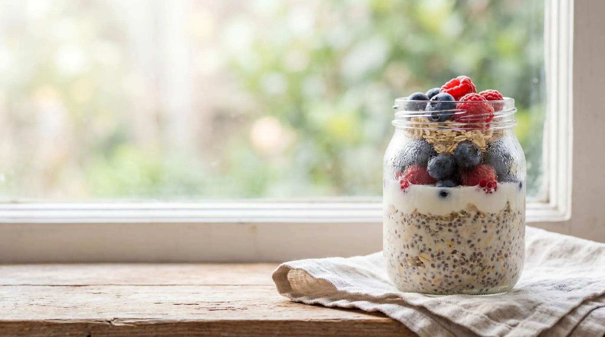 Overnight oats with berries prepared ahead for a quick breakfast