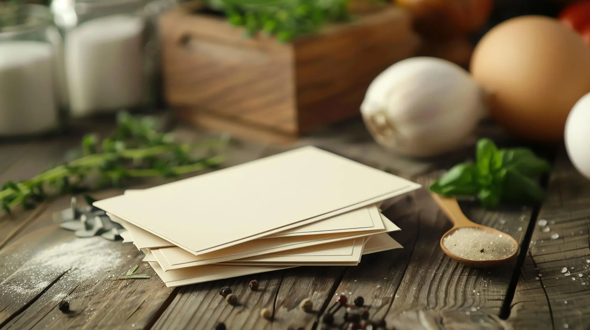 Blank recipe cards ready to be sorted into a smaller useful collection