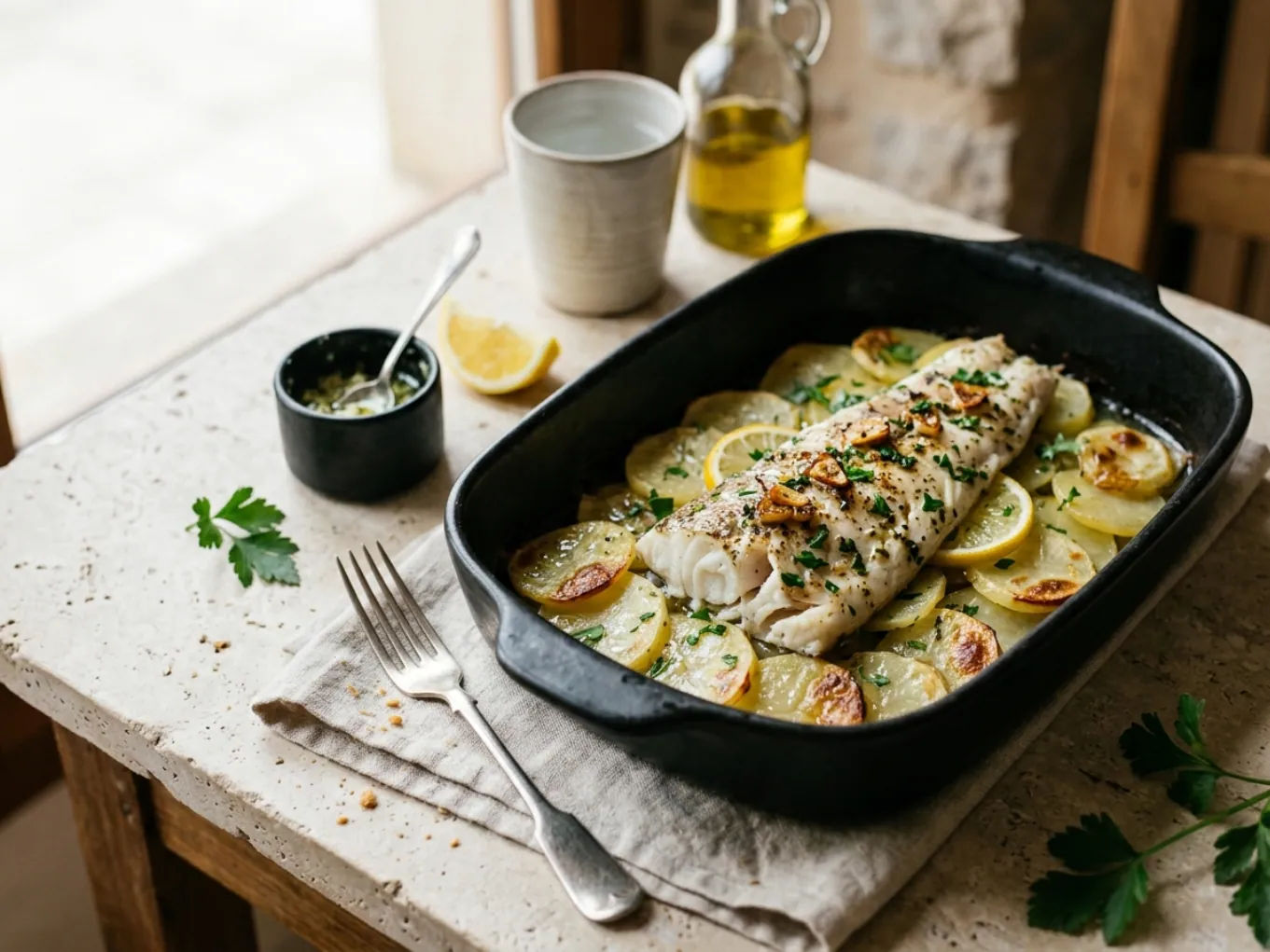 Merluza al horno con patatas