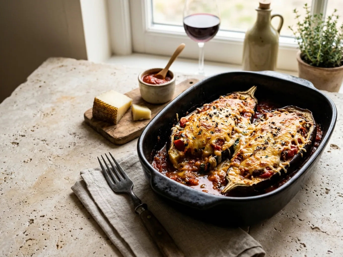 Berenjenas al horno con tomate y manchego
