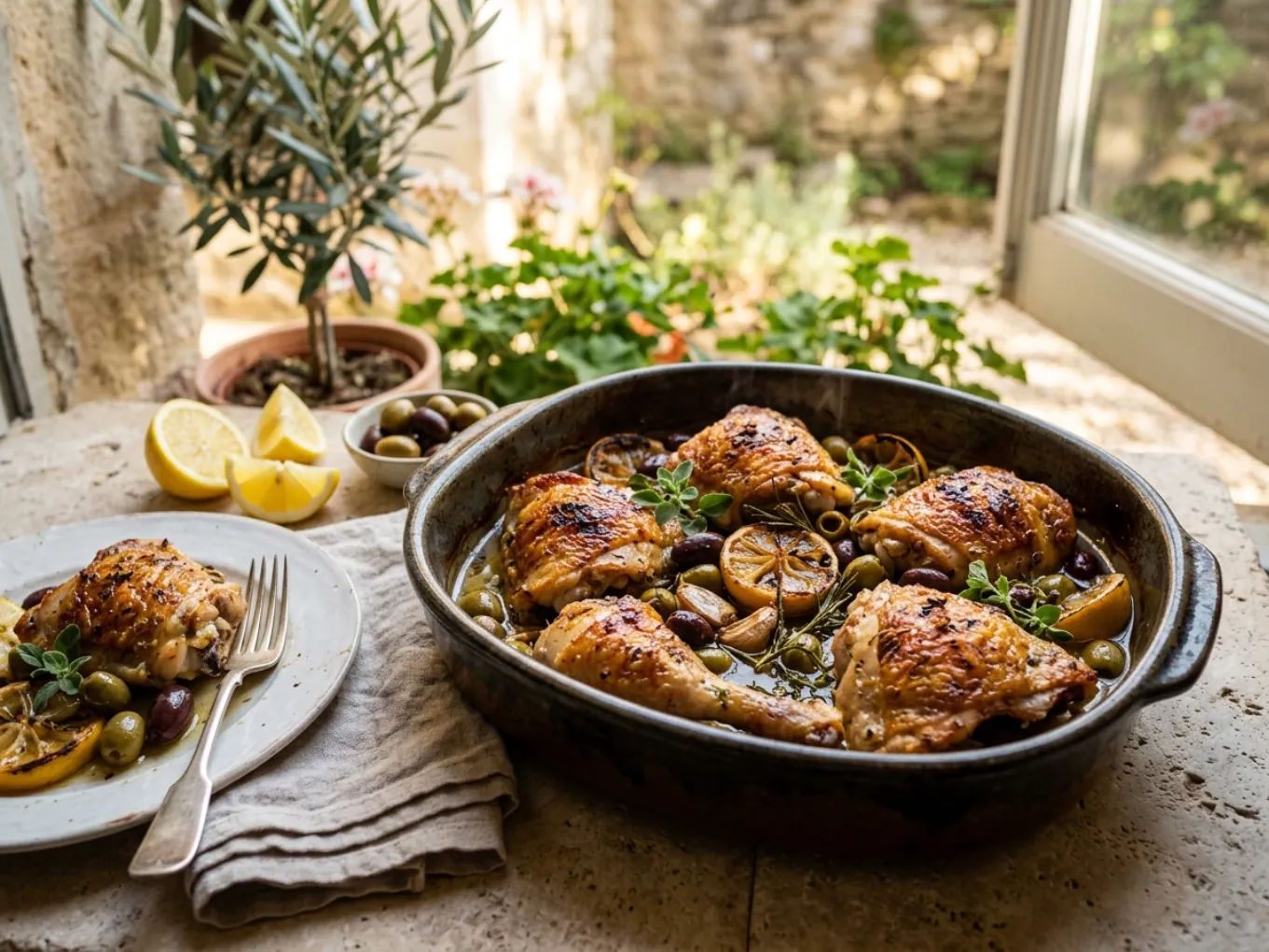 Pollo con Olive, Limone e Aglio
