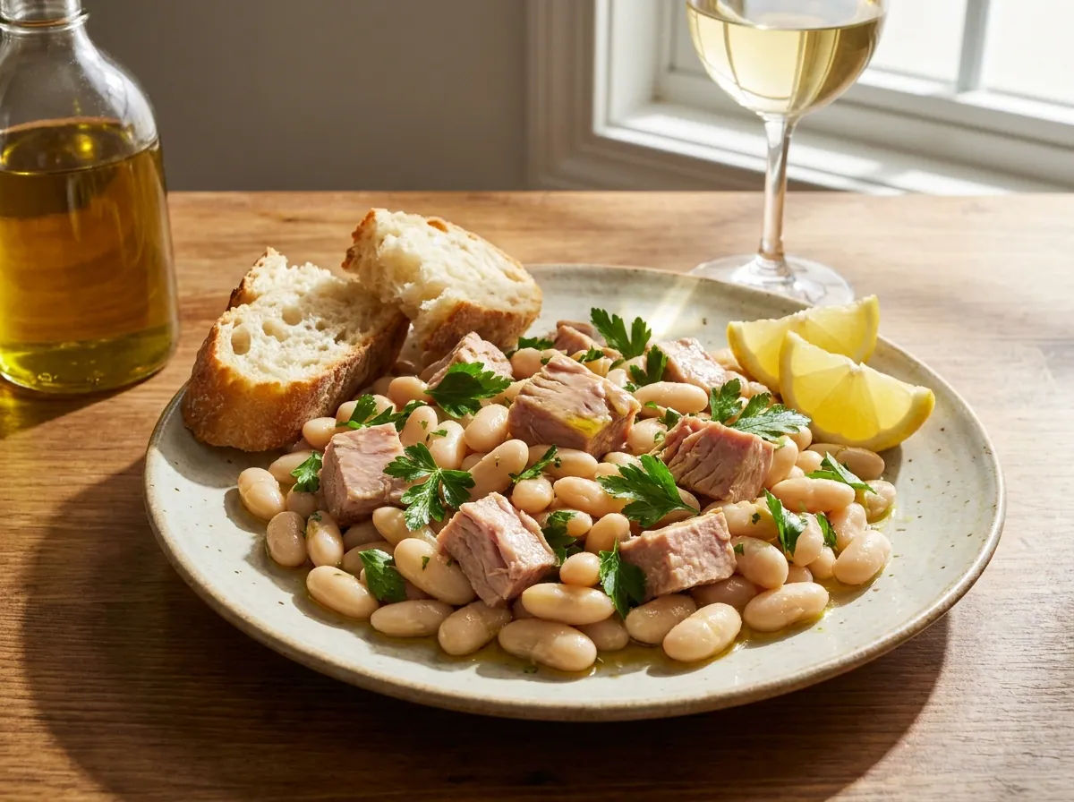 Weißer Bohnensalat mit Thunfisch, Zitrone und Petersilie