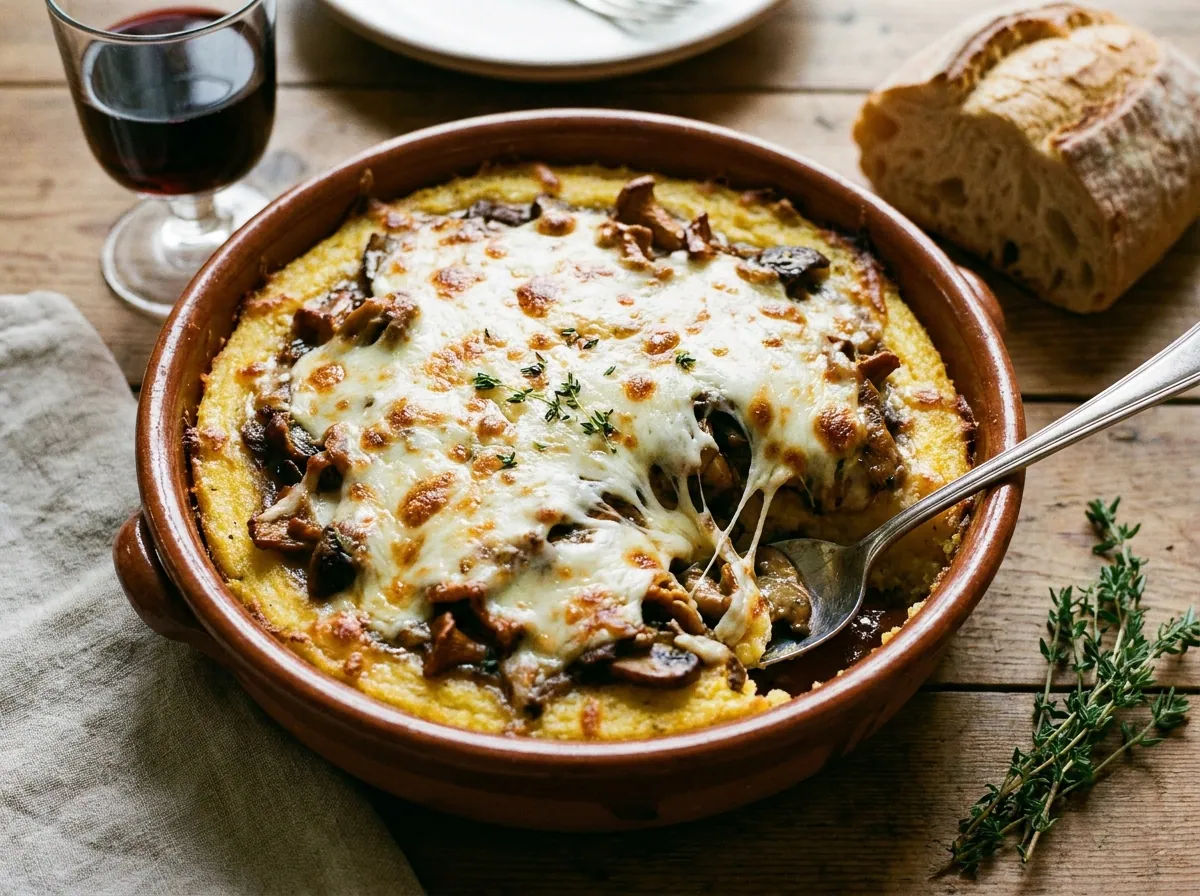 Polenta au Four aux Champignons et Mozzarella