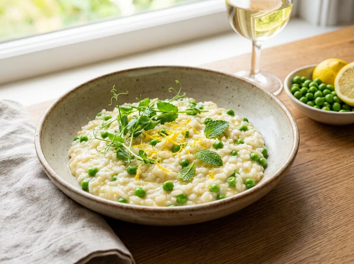 Zitronen-Risotto mit grünem Erbsen
