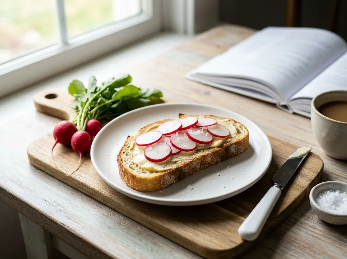 Tartine mit Radieschen, Butter und Meersalz