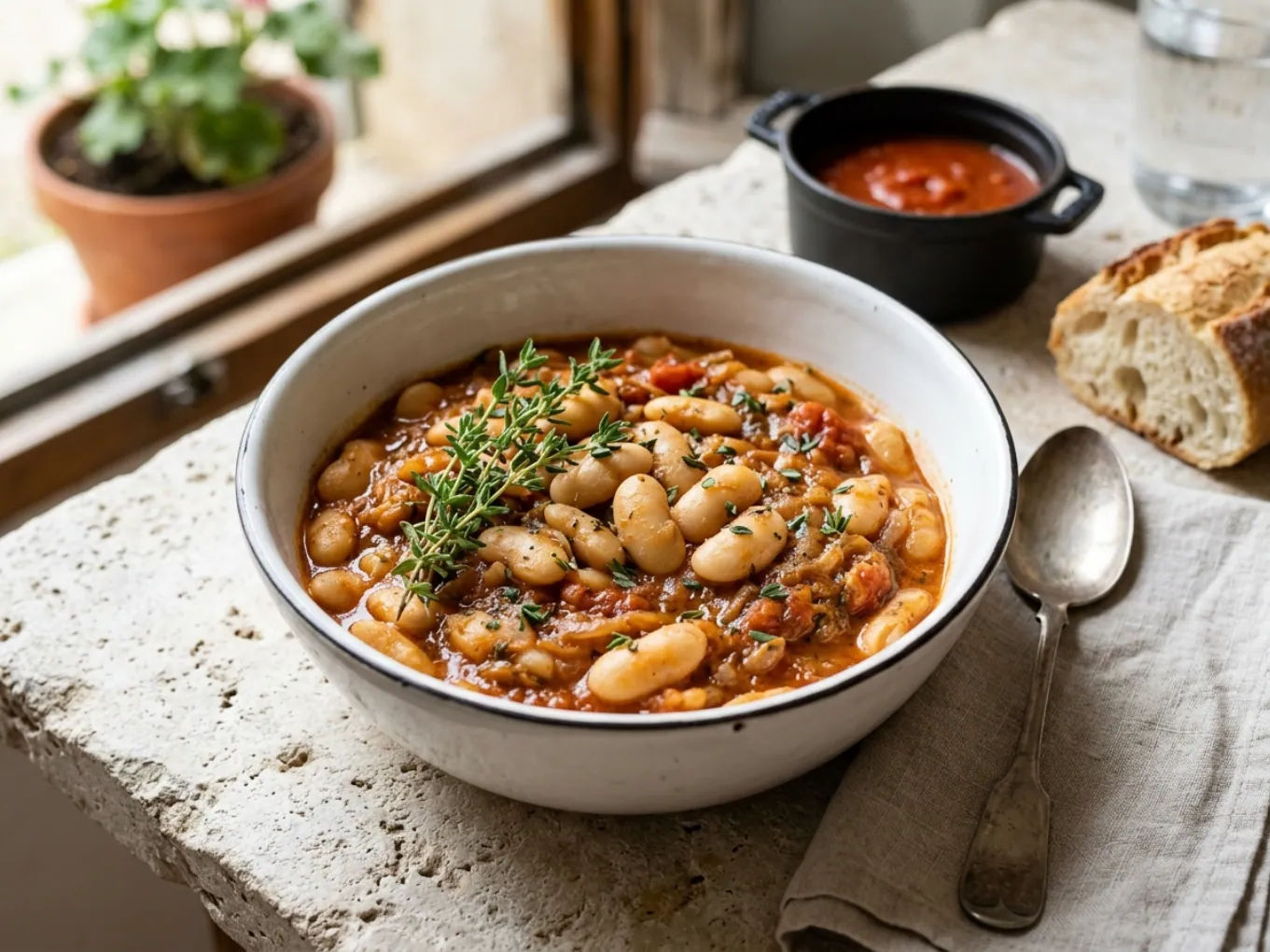 Weiße Bohnen in Tomatensauce mit Kräutern