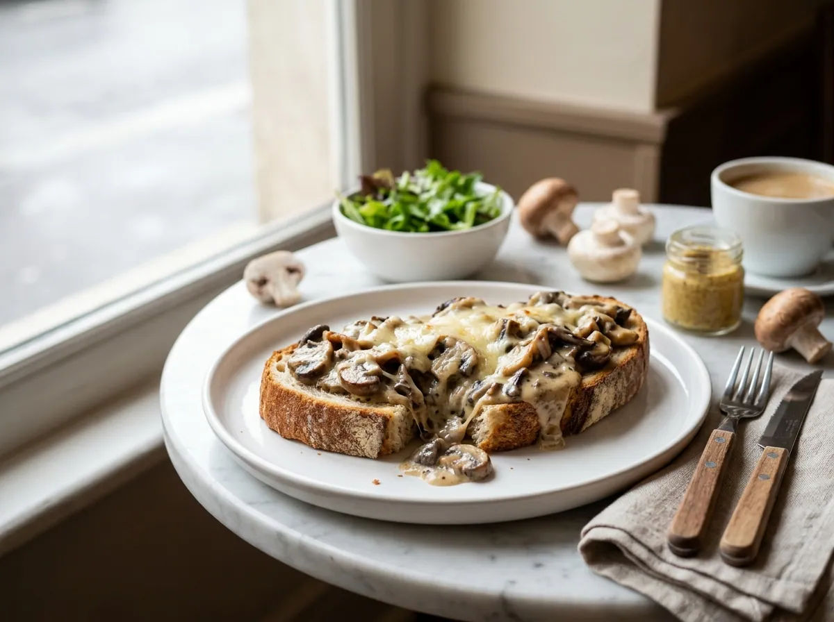 Tartine tibia de champiñones con mostaza de Dijón