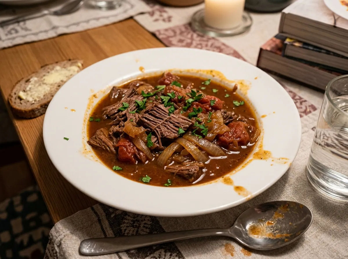 Manzo casareccio con cipolle e pomodori