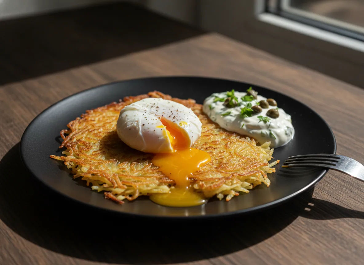 Knuspriges Kartoffelrösti mit Ei und Sauerrahm